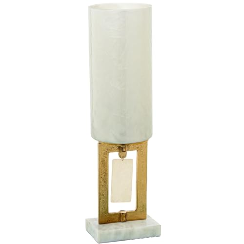 Kerzenhalter aus Glas mit Fuß aus Aluminium mit Marmorsockel in Gold und Weiß, 13 x 13 x 48 cm Kerzenhalter aus Glas mit Fuß aus Aluminium mit Marmorsockel in Gold und Weiß, 13 x 13 x 48 cm von DRW