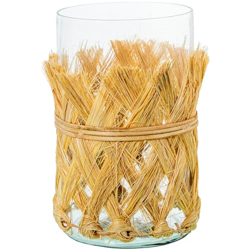 Kerzenhalter aus Glas und Bast, transparent und natürlich, 14 x 14 x 20 cm Kerzenhalter aus Glas und Bast, transparent und natürlich, 14 x 14 x 20 cm von DRW