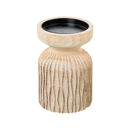Kerzenhalter aus Holz und Metall, Natur und schwarz, 10 x 10 x 14 cm Kerzenhalter aus Holz und Metall, Natur und schwarz, 10 x 10 x 14 cm von DRW