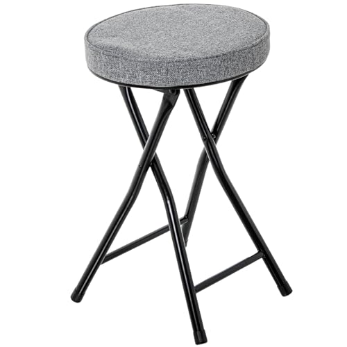 DRW Klapphocker aus Metall und Stoff in Schwarz und Grau, 30 x 30 x 49 cm von DRW