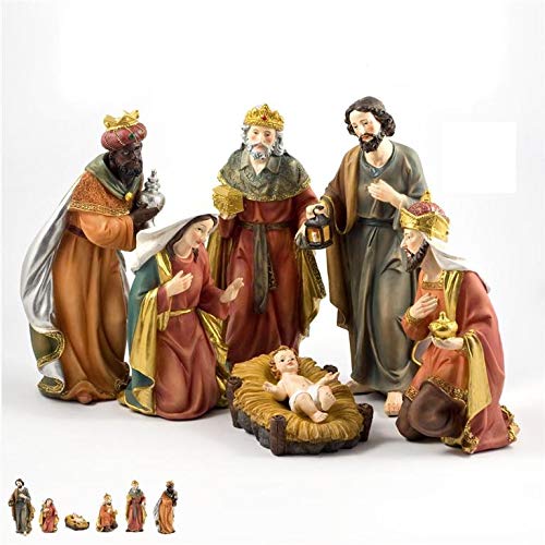Klassische Weihnachtskrippe mit 6 Figuren aus Kunstharz, 26 cm von DRW