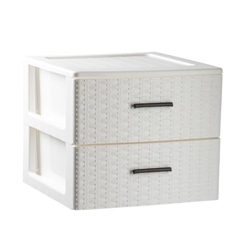 Kommode mit 2 Schubladen, Rattan, PVC, Weiß, 37,5 x 36,5 x 31,5 cm von DRW