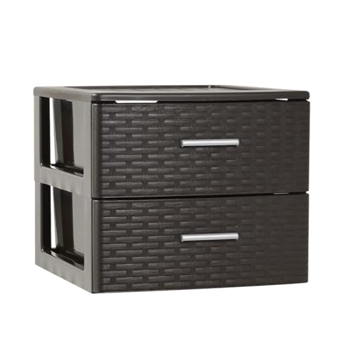 Kommode mit 2 Schubladen, Rattan, PVC, Weiß, 37,5 x 36,5 x 31,5 cm von DRW