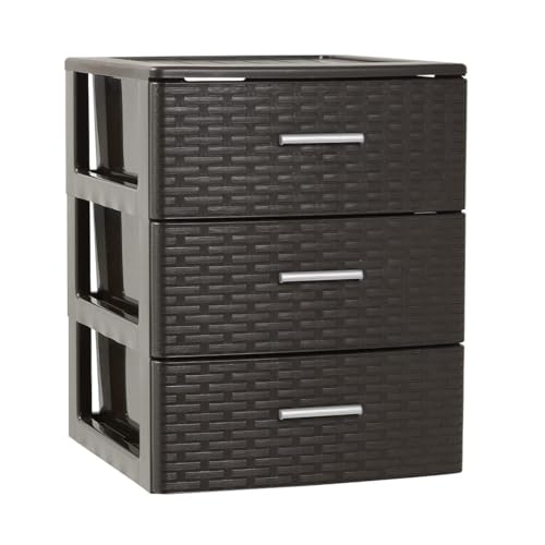 Kommode mit 3 Schubladen, Rattan, PVC, weiß, 37,5 x 36,5 x 46,5 cm von DRW