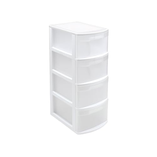 Kommode mit 4 Schubladen, PVC, weiß und transparent, 28,5 x 39 x 78 cm von DRW