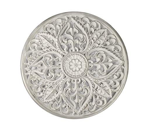 Mandala rund Holz geschnitzt 65 cm (Silber und Weiß) von DRW