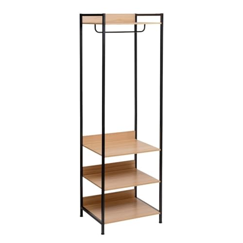 Modularer Kleiderschrank mit Stange und 3 Einlegeböden aus PB und Metall in Natur und Schwarz von DRW