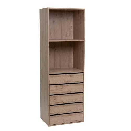 Modularer Schrank mit 1 Einlegeboden und 5 Schubladen aus PB in Natur Modularer Schrank mit 1 Einlegeboden und 5 Schubladen aus PB in Natur von DRW