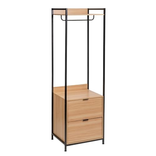 Modularer Schrank mit Stange und 2 Schubladen aus PB und Metall in Natur und Schwarz von DRW