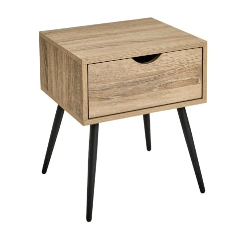 Nachttisch mit 1 Schublade aus PB und Metall in Natur und Schwarz Nachttisch mit 1 Schublade aus PB und Metall in Natur und Schwarz von DRW