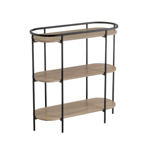 Ovales Bodenregal mit 3 Böden aus PB und Metall in Natur und Schwarz von DRW