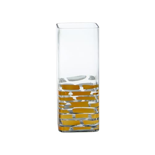 Quadratische Vase aus goldfarbenem und transparentem Glas, 30 x 12 x 12 cm von DRW