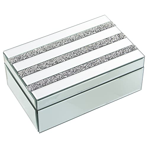 DRW Rechteckige Schmuckschatulle aus Glas mit Spiegelglanz, 22 x 14 x 9 cm von DRW
