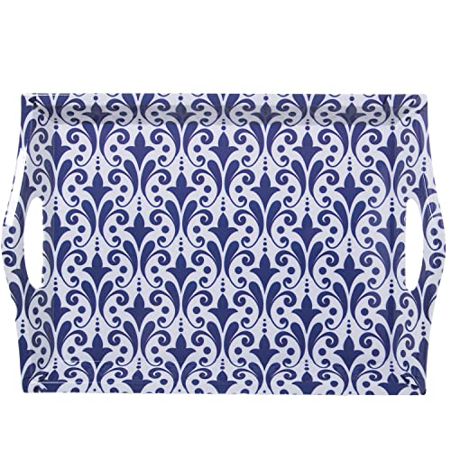 Rechteckiges Tablett aus Melamin mit Griffen, verziert in Arabeskenken, Blau und Weiß, 5 x 31 x 44 cm von DRW
