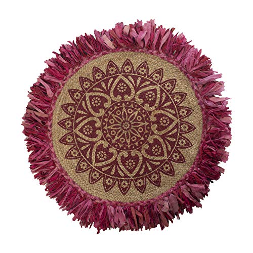 DRW Runder Teppich mit Fransen aus Baumwolle, Jute in Natur und Fuchsia von DRW