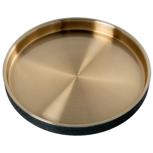 DRW Rundes Tablett aus Edelstahl, Mattes Gold, Schwarze Abdeckung, 37 x 37 x 4 cm von DRW