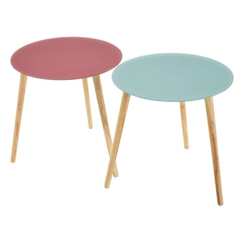 Set mit 2 Beistelltischen aus Holz und Glas in Rosa-Blau und Natur Set mit 2 Beistelltischen aus Holz und Glas in Rosa-Blau und Natur von DRW