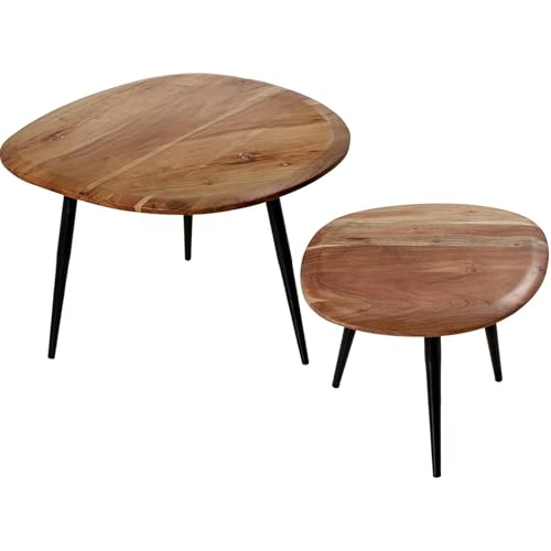 Set mit 2 Beistelltischen aus Holz und Metall in Natur und Schwarz, 86 x 76 x 40 cm von DRW