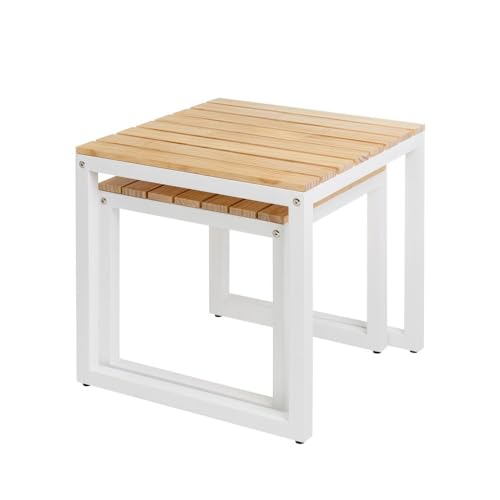 Set mit 2 Beistelltischen aus Holz und Metall in Weiß und Natur Set mit 2 Beistelltischen aus Holz und Metall in Weiß und Natur von DRW