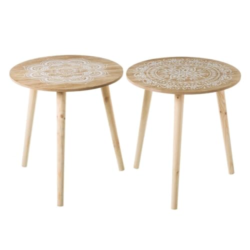 Set mit 2 Beistelltischen aus MDF-Holz mit Muster in Natur und Weiß von DRW