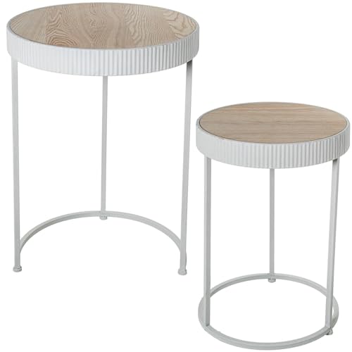 Set mit 2 Beistelltischen aus Metall und Holz in Natur und Weiß, 45 x 45 x 65 cm Set mit 2 Beistelltischen aus Metall und Holz in Natur und Weiß, 45 x 45 x 65 cm von DRW