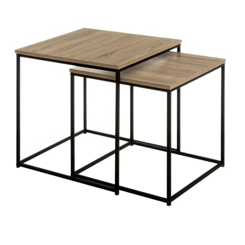 Set mit 2 Beistelltischen aus PB und Metall in Natur und Schwarz von DRW