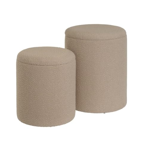 Set mit 2 Hockern aus Stoff und MDF in Beige Set mit 2 Hockern aus Stoff und MDF in Beige von DRW