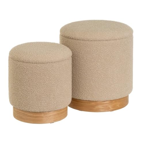 Set mit 2 Hockern aus Stoff und MDF in Beige Set mit 2 Hockern aus Stoff und MDF in Beige von DRW
