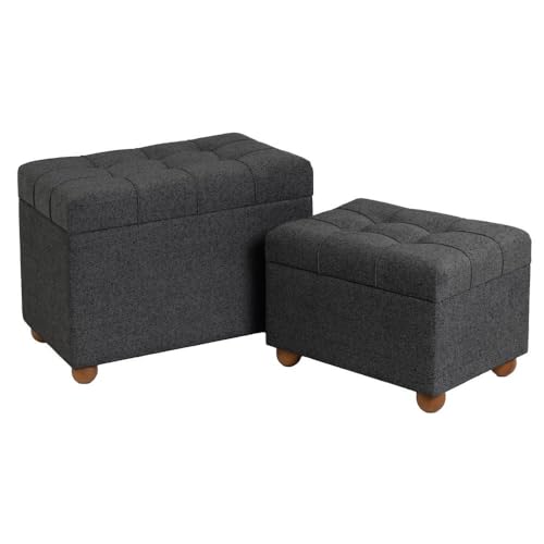 Set mit 2 Hockern aus Stoff und MDF in Dunkelgrau Set mit 2 Hockern aus Stoff und MDF in Dunkelgrau von DRW