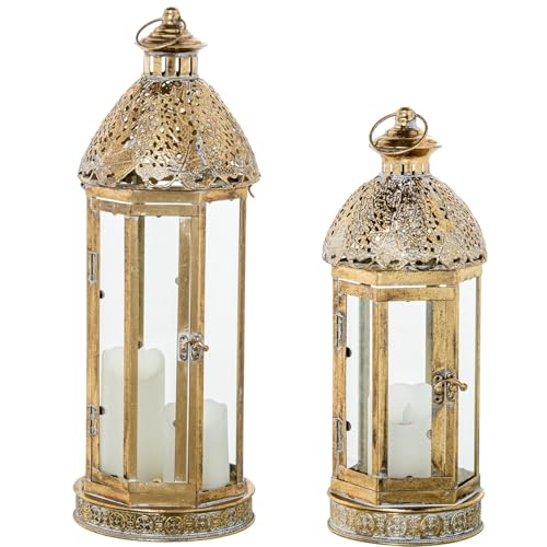 Set mit 2 Laternen aus vergoldetem Metall, 21 x 21 x 58 cm von DRW