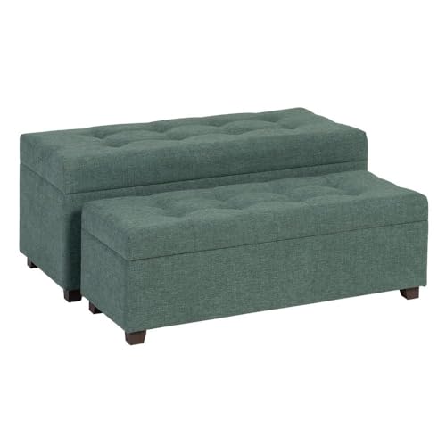 Set mit 2 Sitzbänken aus Stoff und Holz in Grün von DRW