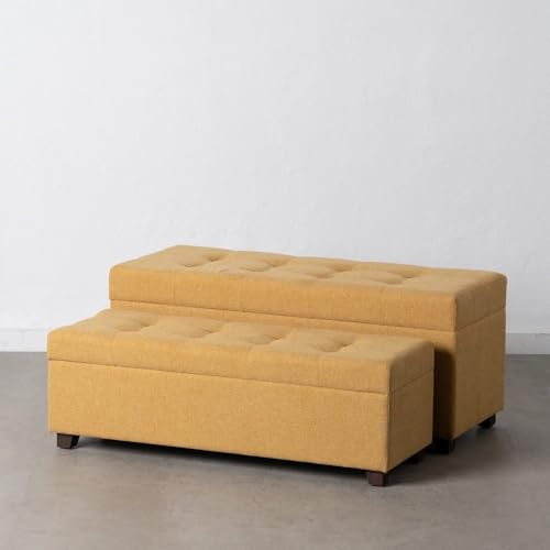 Set mit 2 Sitzbänken aus Stoff und Holz in Senf von DRW