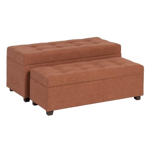 Set mit 2 Sitzbänken aus Stoff und Holz in Ziegeloptik von DRW