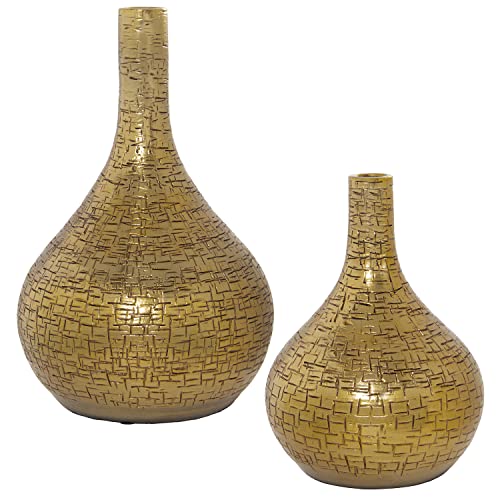 Set mit 2 Tischvasen aus Keramik in Gold, 20 x 32 cm und 24 x 42 cm von DRW
