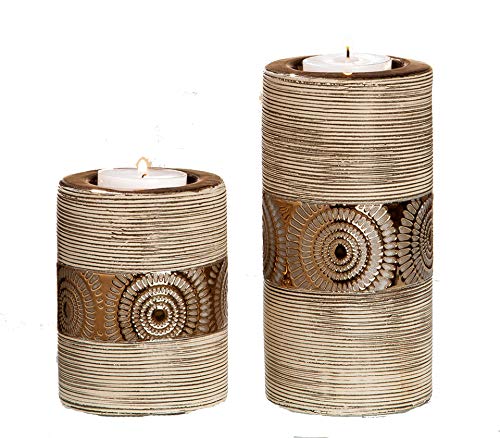 Set mit 2 braunen Mandala-Keramik-Teelichthaltern, 7,5 x 7,5 x 10 cm und 7,5 x 7,5 x 15 cm Set mit 2 braunen Mandala-Keramik-Teelichthaltern, 7,5 x 7,5 x 10 cm und 7,5 x 7,5 x 15 cm von DRW