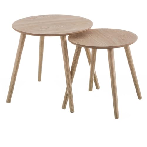 Set mit 2 runden Beistelltischen aus MDF-Holz in Natur Set mit 2 runden Beistelltischen aus MDF-Holz in Natur von DRW