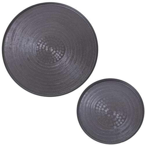 Set mit 2 runden Tabletts aus Aluminium, geschnitzt in Schwarz, 23 x 23 x 38 cm von DRW