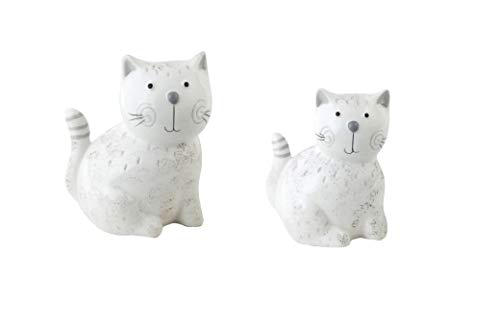 Set mit 2 weißen Katzen, sitzend, Keramik, 13 x 8,50 x 16 cm und 10 x 7,50 x 12,50 cm. von DRW