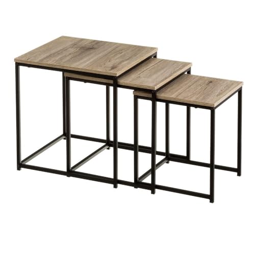 Set mit 3 Beistelltischen aus PB und Metall in Natur und Schwarz von DRW