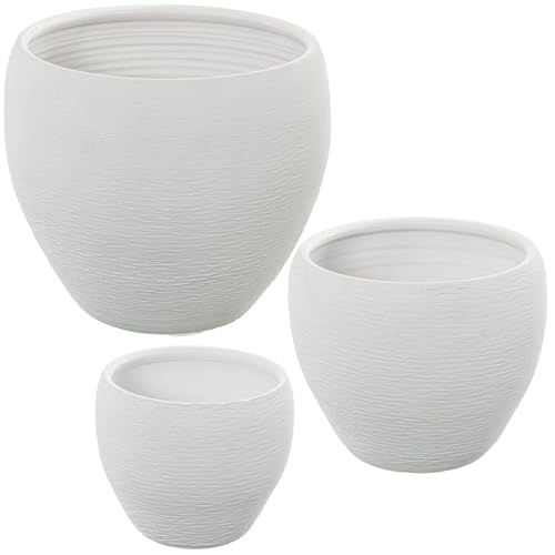 Set mit 3 Blumentöpfen aus Keramik in Sandweiß, 30 x 30 x 12 cm von DRW