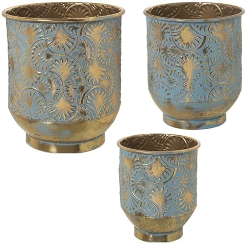Set mit 3 Blumentöpfen aus Metall in Gold und Grün, 13 x 15 cm, 27 x 31 cm und 21 x 26 cm Set mit 3 Blumentöpfen aus Metall in Gold und Grün, 13 x 15 cm, 27 x 31 cm und 21 x 26 cm von DRW
