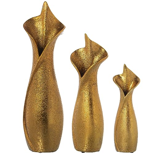 Set mit 3 Keramikvasen in Gold, 14 x 11 x 48, 12 x 9 x 38 und 9 x 8 x 28 cm Set mit 3 Keramikvasen in Gold, 14 x 11 x 48, 12 x 9 x 38 und 9 x 8 x 28 cm von DRW