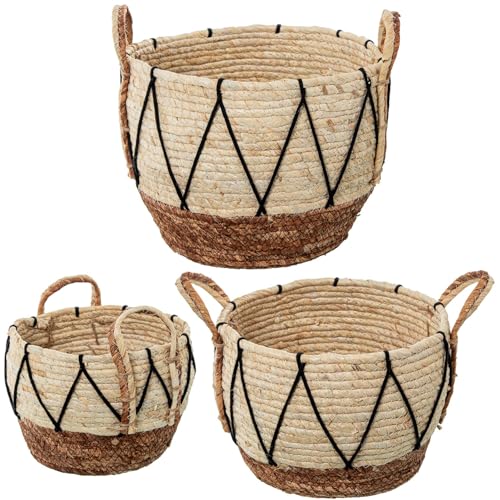 Set mit 3 Körben aus Seegras und Baumwolle, weiß, natur und schwarz, Ø 32 x 35 + ø28 x 22 + Ø 23 x 18 cm Set mit 3 Körben aus Seegras und Baumwolle, weiß, natur und schwarz, Ø 32 x 35 + ø28 x 22 + Ø 23 x 18 cm von DRW