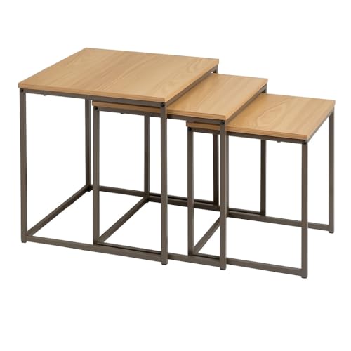 Set mit 3 Tischen aus PB und Metall in Natur und Grau von DRW