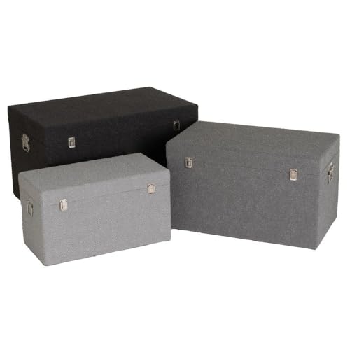 Set mit 3 Truhen aus Stoff und MDF in Ecru, Hellgrau und Dunkelgrau von DRW