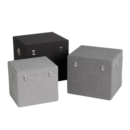 Set mit 3 Truhen aus Stoff und MDF in Ecru, Hellgrau und Dunkelgrau von DRW