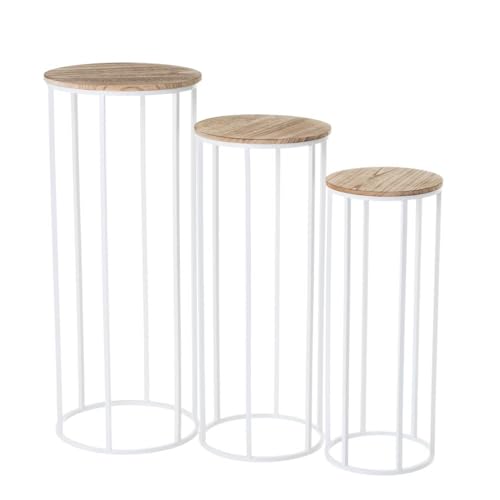 Set mit 3 runden Beistelltischen aus Holz und Metall in Weiß und Natur Set mit 3 runden Beistelltischen aus Holz und Metall in Weiß und Natur von DRW