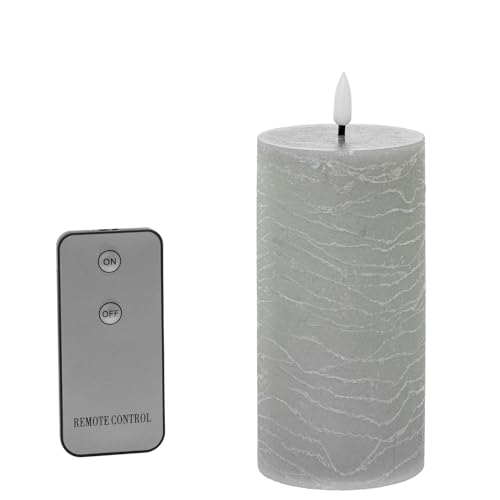 Set mit 4 Wachskerzen mit LED und Fernbedienung, Grau, 7,5 x 7,5 x 15 cm von DRW