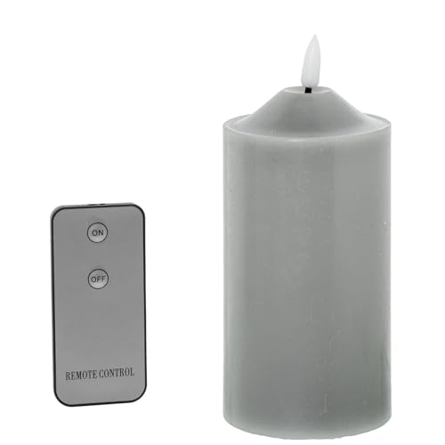 DRW Set mit 4 Wachskerzen mit LED und Fernbedienung, Grau, 7,5 x 7,5 x 15 cm DRW Set mit 4 Wachskerzen mit LED und Fernbedienung, Grau, 7,5 x 7,5 x 15 cm von DRW