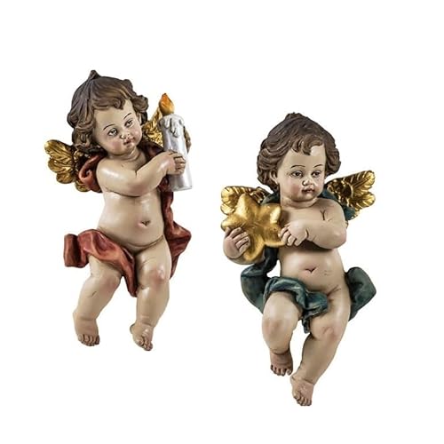 DRW Set von 2 Engelchen zum Aufhängen mit Kerze und Stern aus Kunstharz, handbemalt, 5 x 5 x 15 cm DRW Set von 2 Engelchen zum Aufhängen mit Kerze und Stern aus Kunstharz, handbemalt, 5 x 5 x 15 cm von DRW